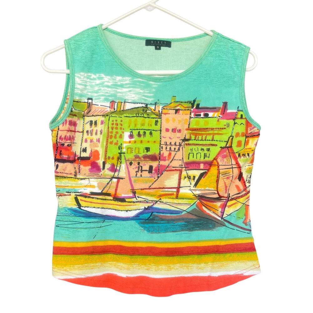 Vintage Nikky Collection‎ Womens Sleeveless Top Small Artsy Beaded Landscape